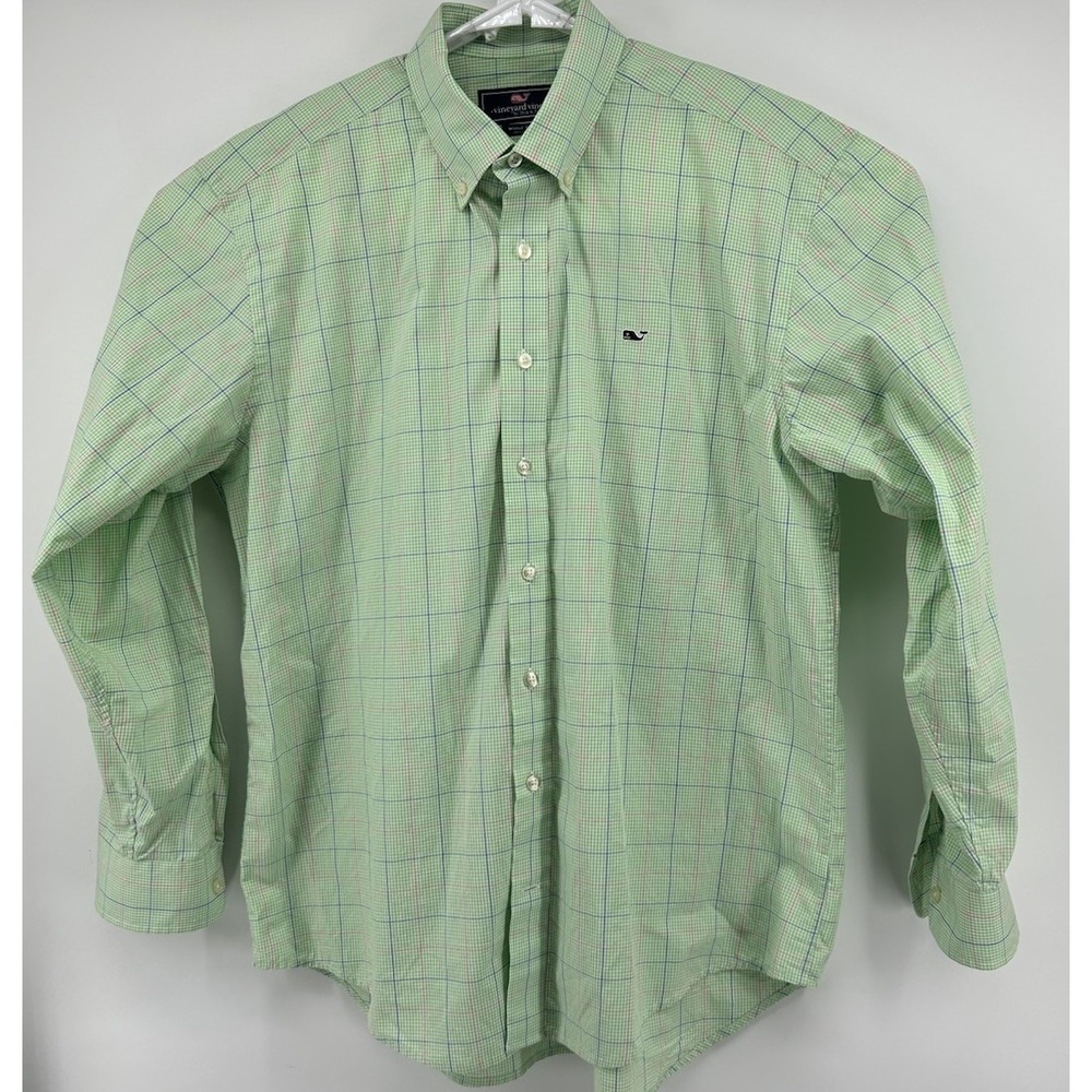 Vineyard Vines 100% Cotton Whale Shirt Long Sleeve‎ Button Down Green Large